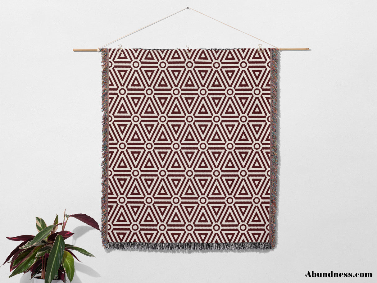 Red Luxury Geometric Pattern Woven Throw Blanket and Tapestry