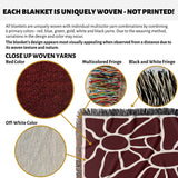 Product description of red Matisse tapestry throw blanket for couch and chair with close-up details and color options.