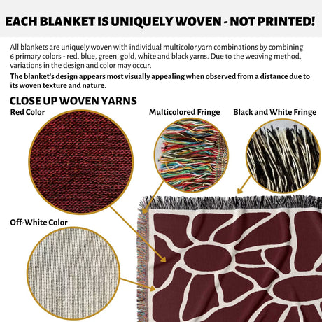 Product description of red Matisse tapestry throw blanket for couch and chair with close-up details and color options.