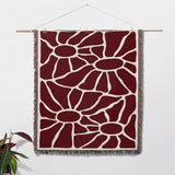 Red Matisse tapestry throw blanket for couch and chair as woven wall art with a red and white pattern on a white background