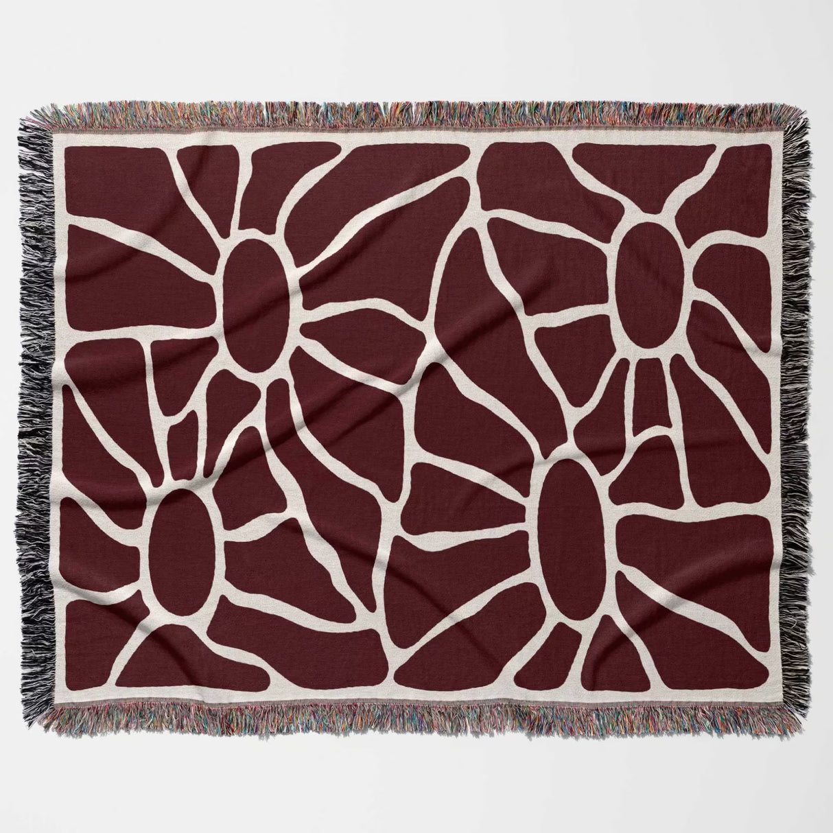 Red Matisse tapestry throw blanket for couch and chair horizontally flat on a white background