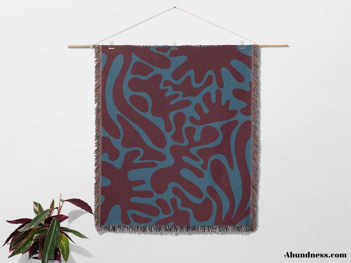 Red and Blue Matisse Style Woven Throw Blanket