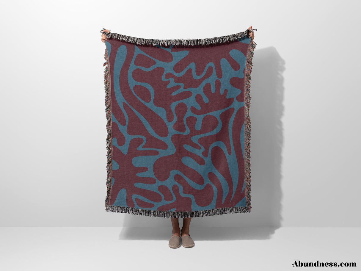 Red and Blue Matisse Style Woven Throw Blanket