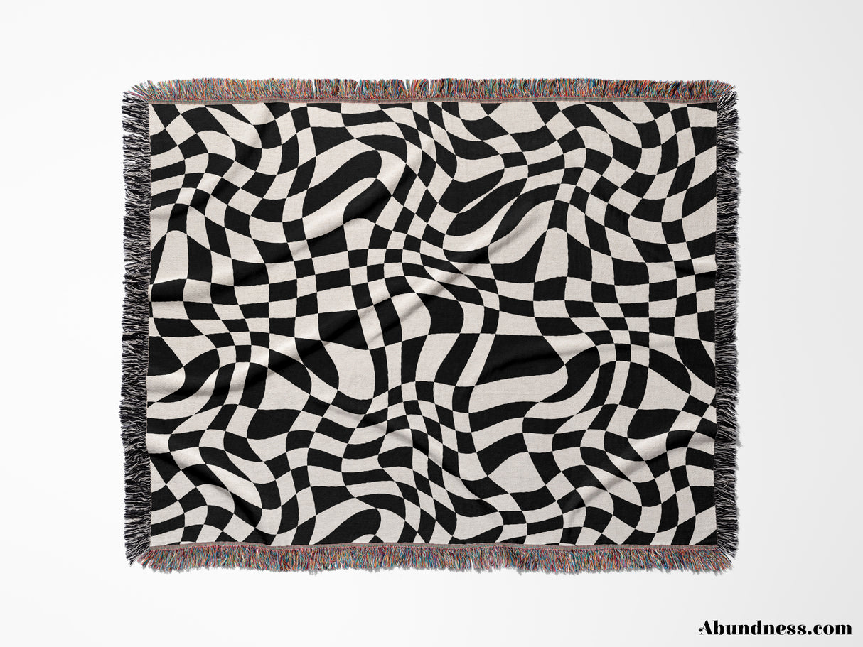 Funky Retro Style Black and White Checker Woven Throw Blanket