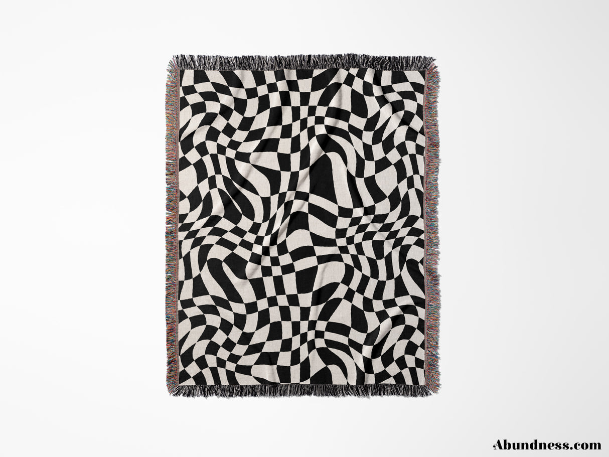 Funky Retro Style Black and White Checker Woven Throw Blanket