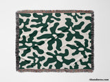 Retro Groovy Forest Green Flowers Woven Throw Blanket and Tapestry