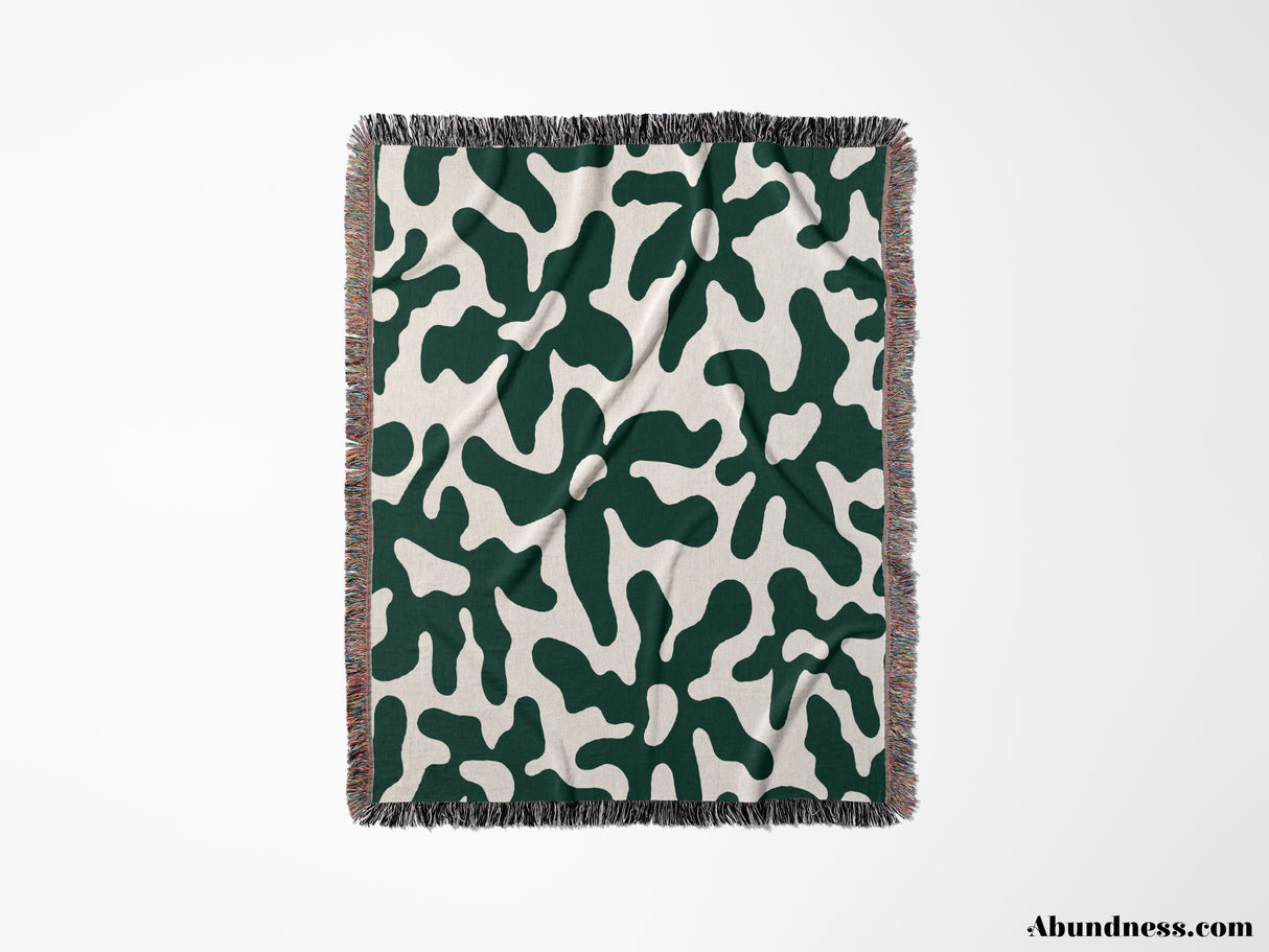 Retro Groovy Forest Green Flowers Woven Throw Blanket and Tapestry