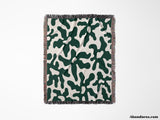 Retro Groovy Forest Green Flowers Woven Throw Blanket and Tapestry