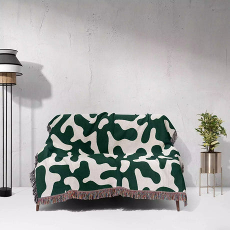 Retro Groovy Forest Green Flowers Woven Throw Blanket and Tapestry - DesignerOllie.com