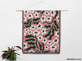 Retro Groovy Forest Green and Light Red Woven Throw Blanket and Tapestry