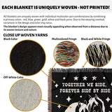 Product description of romantic western 2nd anniversary gift - woven throw blanket with close-up details and text about uniqueness.