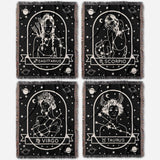 This image shows a flat lay of Sagittarius Zodiac Sign Blanket, Scorpio Zodiac Sign Blanket, Virgo Zodiac Sign Blanket, Taurus Zodiac Sign Blanket. Unique astrology gift for zodiac lovers. 