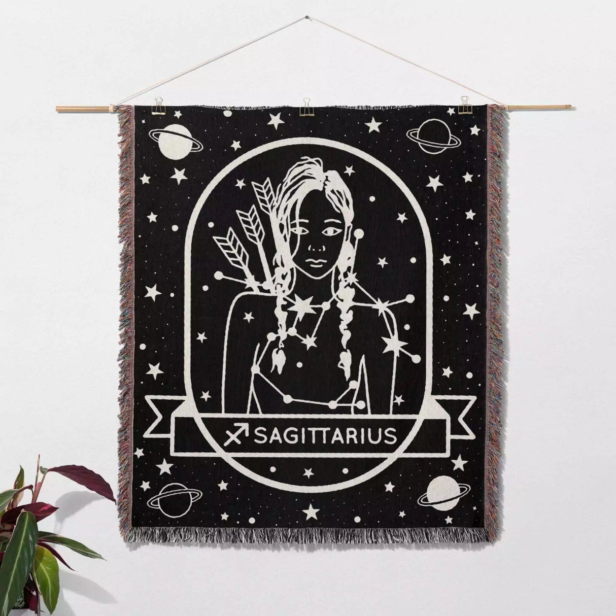 Sagittarius Zodiac Sign Astrology Woman Woven Throw Blanket Tapestry - DesignerOllie.com