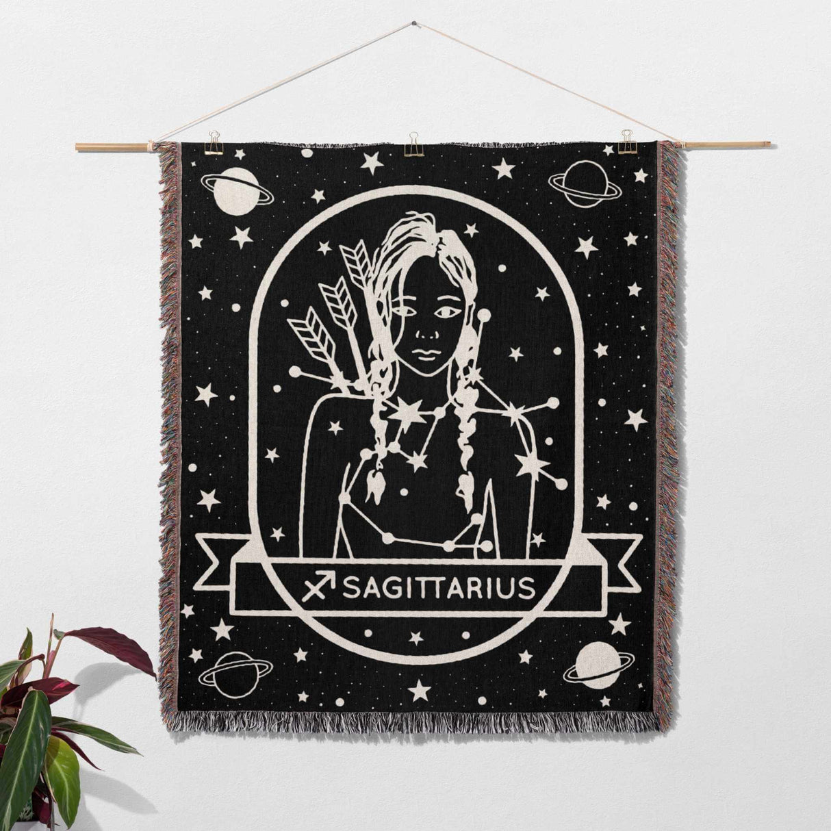 Sagittarius Zodiac Sign Astrology Woman Woven Throw Blanket Tapestry