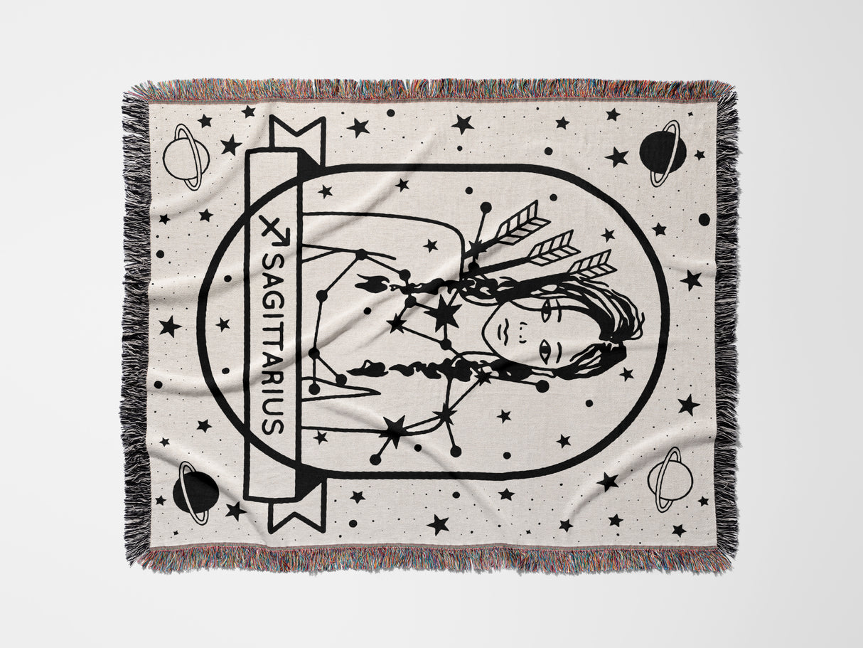 Sagittarius Zodiac Sign Astrology Woman Woven Throw Blanket and Tapestry Blanket