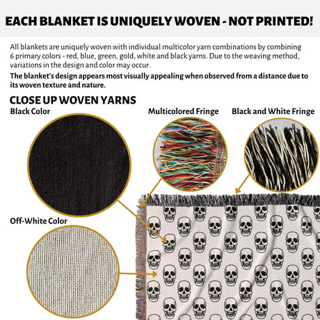 Simple Skull Black and White Goth Woven Throw Blanket and Tapestry - DesignerOllie.com