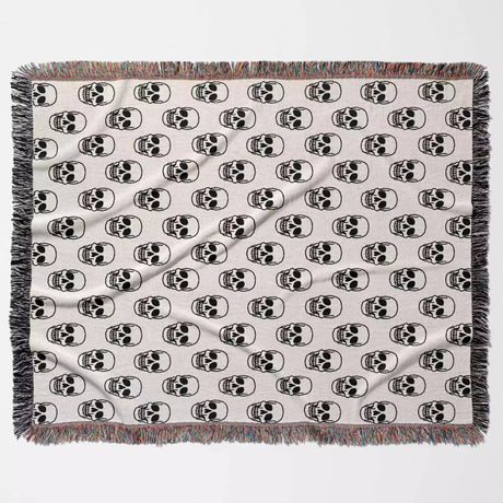 Simple Skull Black and White Goth Woven Throw Blanket and Tapestry - DesignerOllie.com