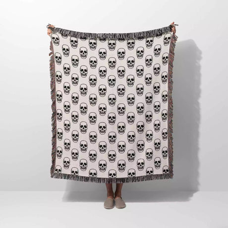 Simple Skull Black and White Goth Woven Throw Blanket and Tapestry - DesignerOllie.com