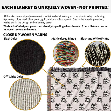 Skull Design Black and White Woven Throw Blanket and Tapestry - DesignerOllie.com