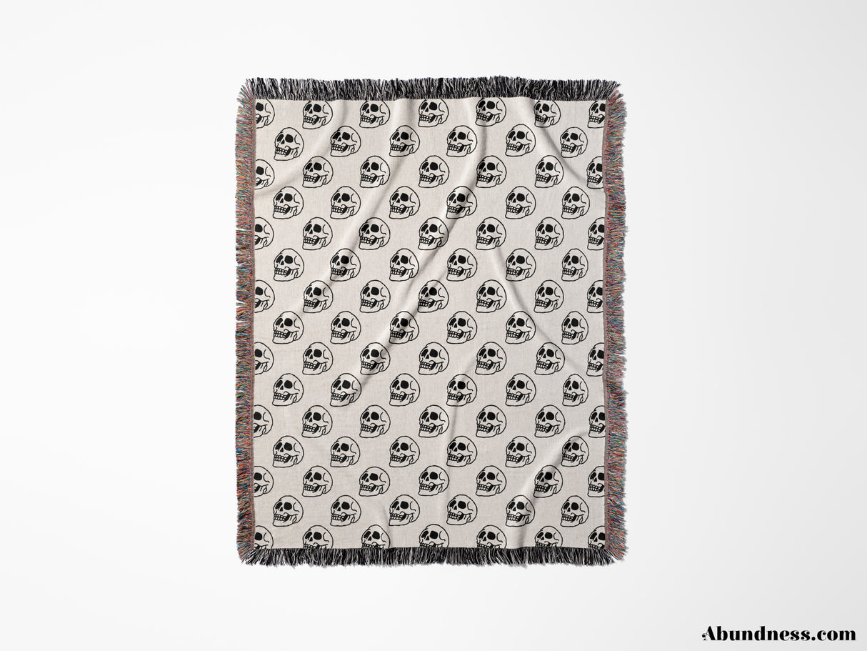 Skull Design Black and White Woven Throw Blanket and Tapestry