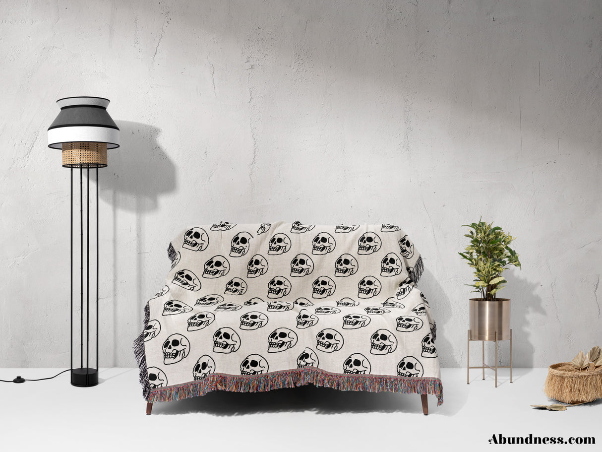 Skull Design Black and White Woven Throw Blanket and Tapestry