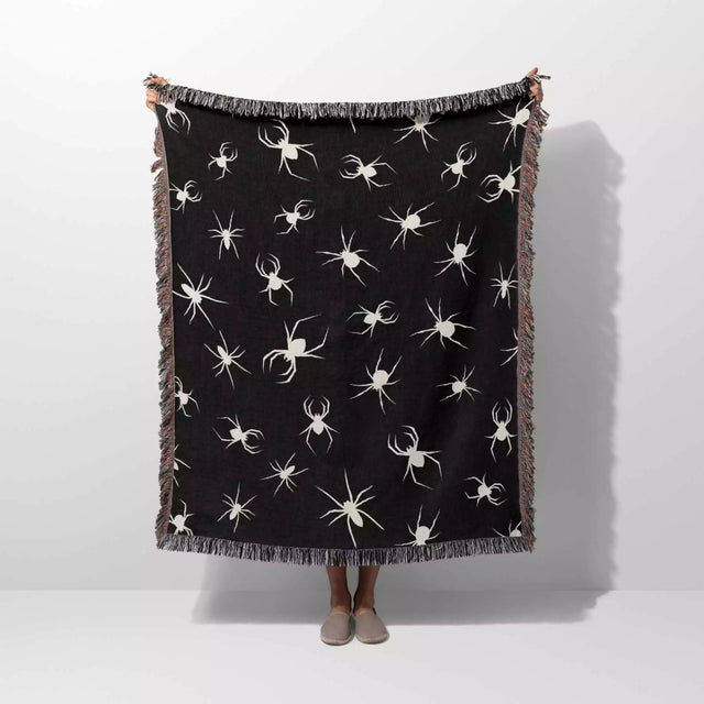 Spiders Halloween Woven Blanket Dark Gothic Decor - DesignerOllie.com