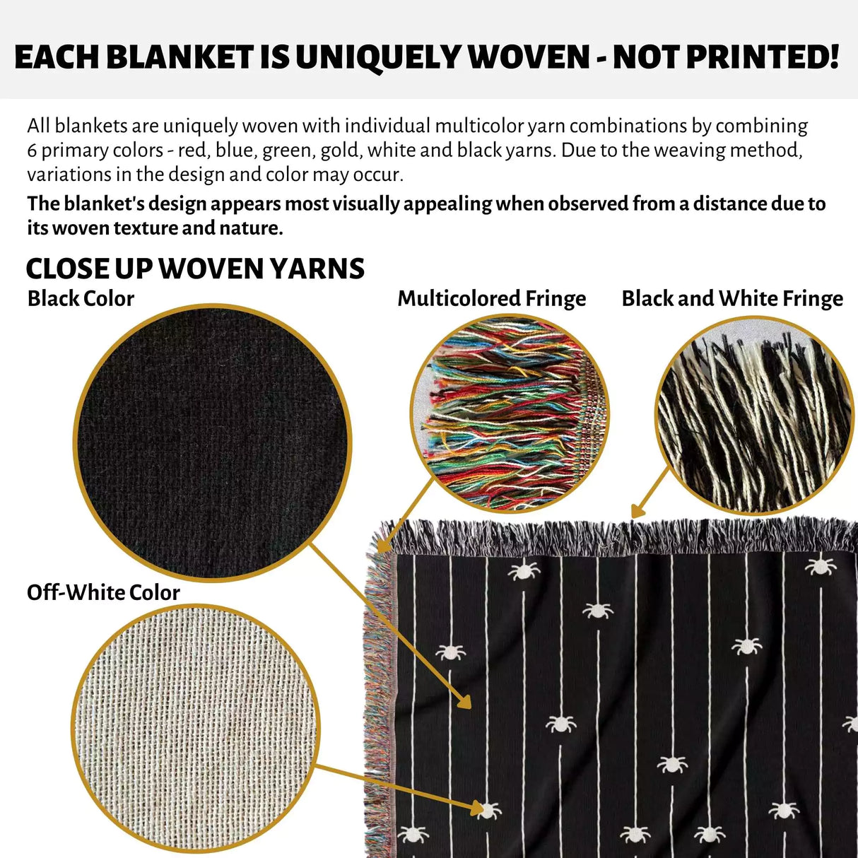 Spooky Halloween Woven Blanket With Spiders - DesignerOllie.com