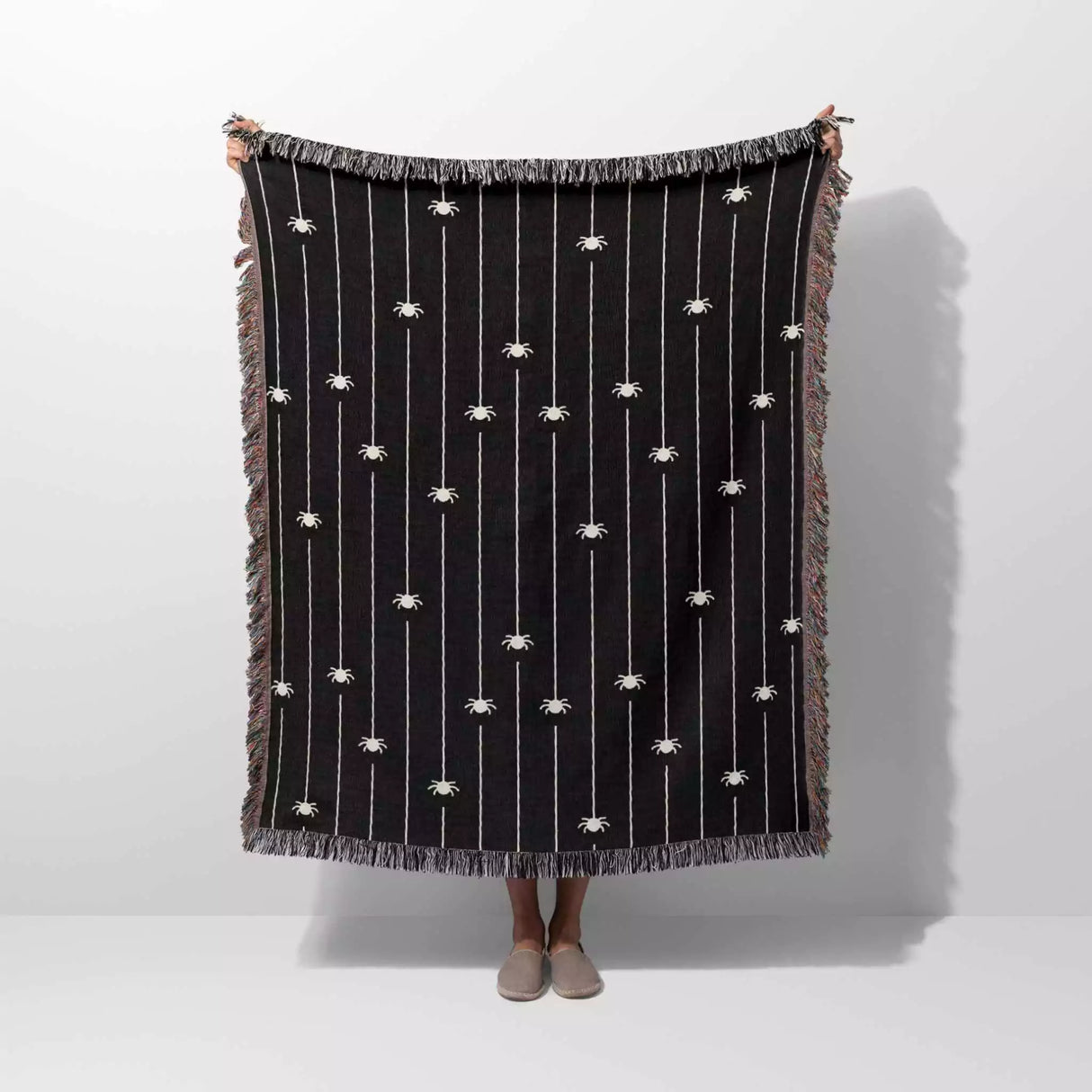 Spooky Halloween Woven Blanket With Spiders - DesignerOllie.com