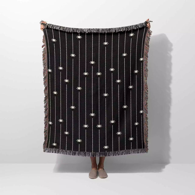 Spooky Halloween Woven Blanket With Spiders - DesignerOllie.com