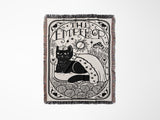 Tarot Card Black Cat The Emperor Black and White Woven Throw Blanket and Tapestry