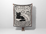 Tarot Card Black Cat The Emperor Black and White Woven Throw Blanket and Tapestry