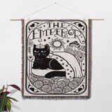 Tarot Card Black Cat The Emperor Black and White Woven Throw Blanket and Tapestry - DesignerOllie.com