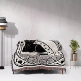Tarot Card Black Cat The Emperor Black and White Woven Throw Blanket and Tapestry - DesignerOllie.com