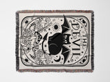 Tarot Card Black Cat The Little Devil Black and White Woven Throw Blanket and Tapestry