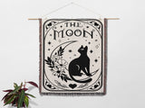 Tarot Card Black Cat The Moon Monochrome Woven Throw Blanket and Tapestry