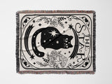 Tarot Card Black Cat The Star Black and White Woven Throw Blanket and Tapestry