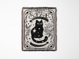 Tarot Card Black Cat The Star Black and White Woven Throw Blanket and Tapestry