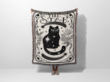 Tarot Card Black Cat The Star Black and White Woven Throw Blanket and Tapestry