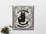 Tarot Card Black Cat The Star Black and White Woven Throw Blanket and Tapestry