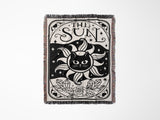 Tarot Card Black Cat The Sun Black and White Woven Throw Blanket and Tapestry