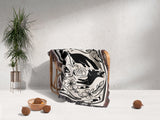 Tarot Card Black Cat The Wheel Black and White Woven Throw Blanket and Tapestry