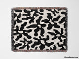 Trendy Groovy Corals Black and White Woven Throw Blanket and Tapestry