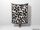 Trendy Groovy Corals Black and White Woven Throw Blanket and Tapestry