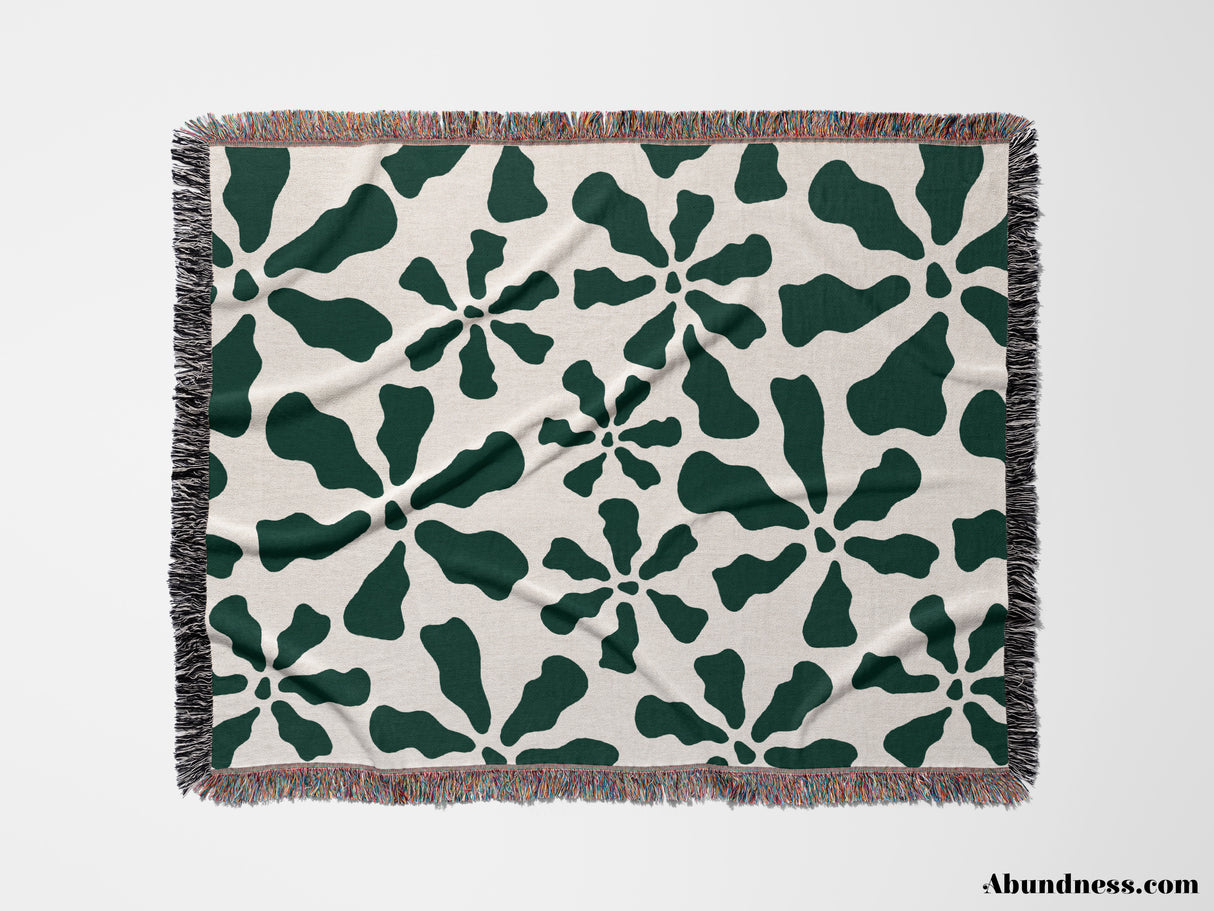 Trendy Groovy Corals Forest Green Woven Throw Blanket and Tapestry