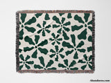 Trendy Groovy Corals Forest Green Woven Throw Blanket and Tapestry