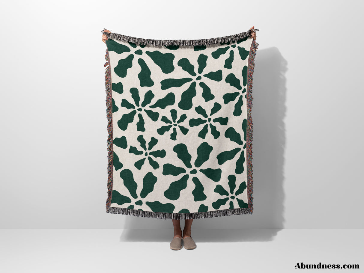 Trendy Groovy Corals Forest Green Woven Throw Blanket and Tapestry