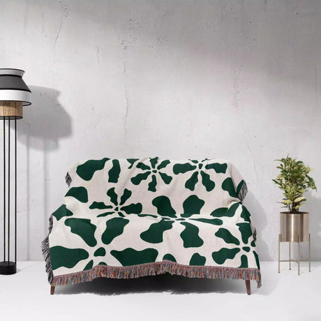 Trendy Groovy Corals Forest Green Woven Throw Blanket and Tapestry - DesignerOllie.com