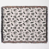 Whimsy Skulls Black and White Woven Throw Blanket and Tapestry - DesignerOllie.com
