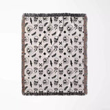 Whimsy Skulls Black and White Woven Throw Blanket and Tapestry - DesignerOllie.com