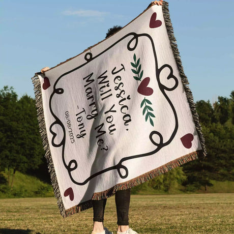 Will You Marry Me Proposal Blanket with Frame and Hearts - DesignerOllie.com